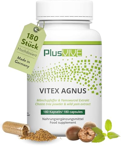 Plusvive - Vitex agnus-castus, mejora la salud sexual, con extracto de ñame silvestre, 180 cápsulas (250 mg)