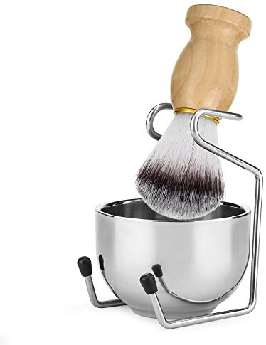 CCbeauty Shaving Brush Kit For Men, 3-In-1 Shaving Brush And Bowl Set, Stainless Steel Shaving Stand And Bowl, Traditional Wet Close Shaving Kit, Men Manual Shaving Cleaning Tool, Easy To Clean