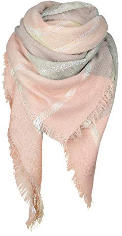 Women's Fall Winter Scarf Classic Tassel Plaid Scarf Warm Soft Chunky Large Blanket Wrap Shawl Scarves Grey Pink