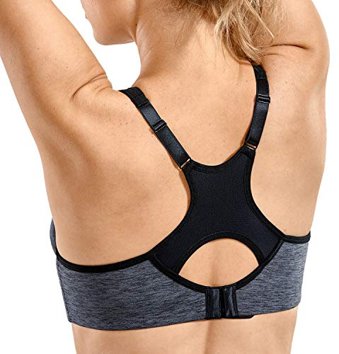 SYROKAN Damen Sport BH Starker Halt- Bügel Push Up Ringerrücken Gepolstert Fitness BH Dunkle Blumenasche 75D