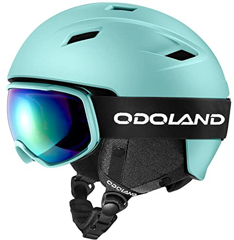 Odoland Skihelm Skibrille Set Snowboardhelm mit Snowboardbrille für Erwachsene Schneebrille UV 400 Schutz Windwiderstand Snowboard Brille zum Skifahren Bergsteigen Hellblau M