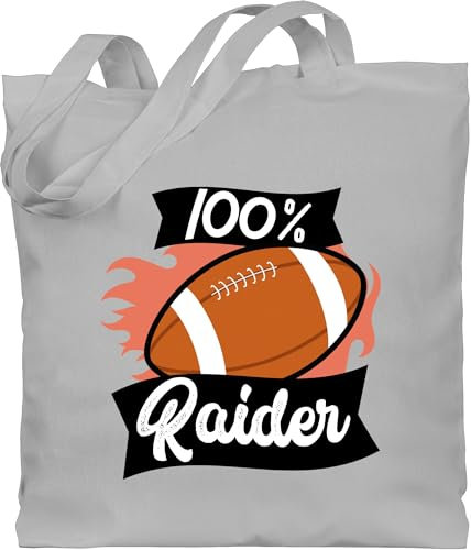 Baumwolltasche - American Deko Superbowl Party - 100% Raider - Football - Unisize - Hellgrau - tasche sport geschenktasche 25. geburtstag footballfans geschenke für fans geschenk amerikanische