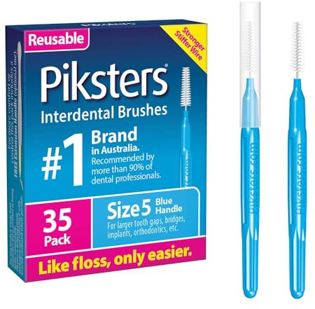 Piksters Interdental Brushes, 35 pk, Size 5, Interdental Tooth Brush for Large Gaps, Gum Soft Bristles for Plaque Removal, Safe for Braces