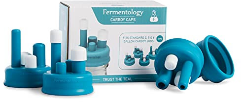 Fermentology Carboy Caps – 4 Pk Silicone Caps for Fermenting in 3/5/6 Gallon Glass Jugs – Homebrew Wine, Beer, Mead