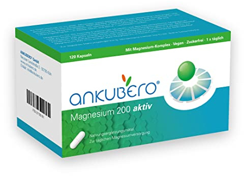 ANKUBERO Magnesium 200 aktiv, vegane, ohne Gluten, Laktose und Zucker, nur 1 Kapsel pro Tagesdosis