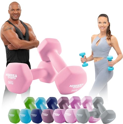 Miweba Sports Neopren Hantelset NKH100 | 0.5-10 kg (2X 5.0 kg, Rosa)