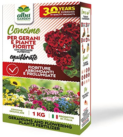 Albagarden - Concime Per Gerani E Piante Fiorite - 1 KG - Fertilizzante Per Abbondanti Fioriture In Vaso E Piena Terra x 1 kg