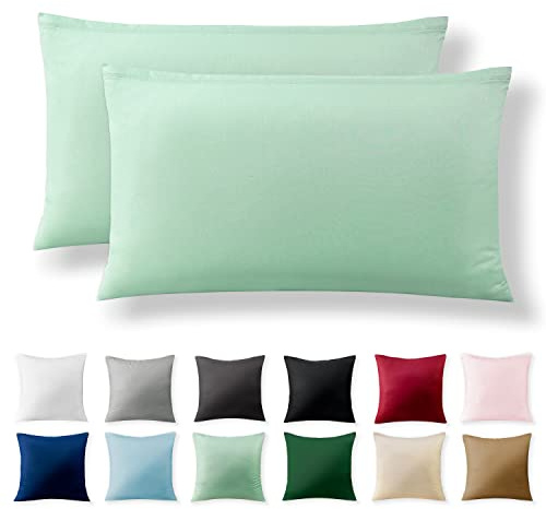 Alreya 2er-Set Renforcé Kissenbezug 40 x 80 cm - 100% Baumwolle mit Reißverschluss, Superweicher Kopfkissenbezug 40x80, Kissenhülle, Grün, nur Kissenbezug
