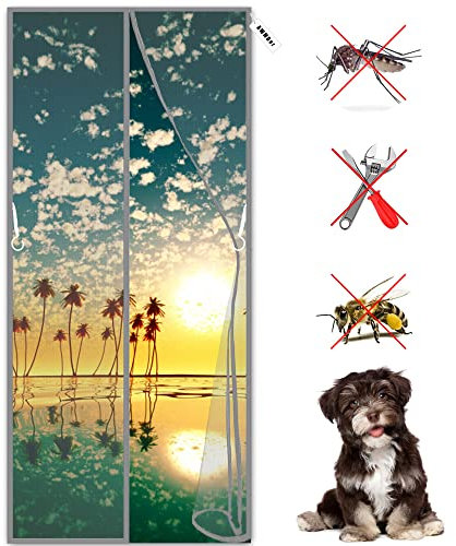 Magnet Fliegengitter Tür 80 x 220 cm Insektenschutz, Magnetvorhang Ideal für die Balkontür, Kellertür Und Terrassentür, Kinderleichte Klebemontage Ohne Bohren Grau