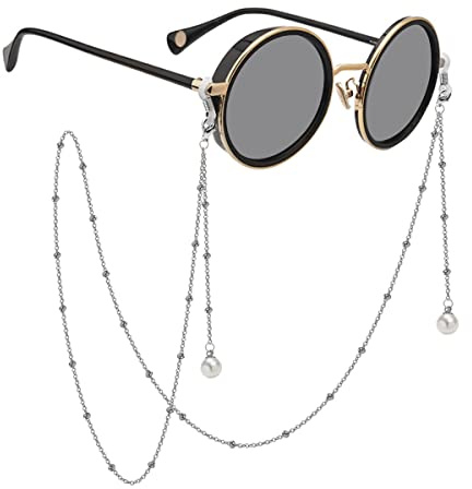 DNLKWGO Sonnenbrillenband Halter Perlenanhänger Brillenkette Brillenhalter für Frauen, silber, Einheitsgröße