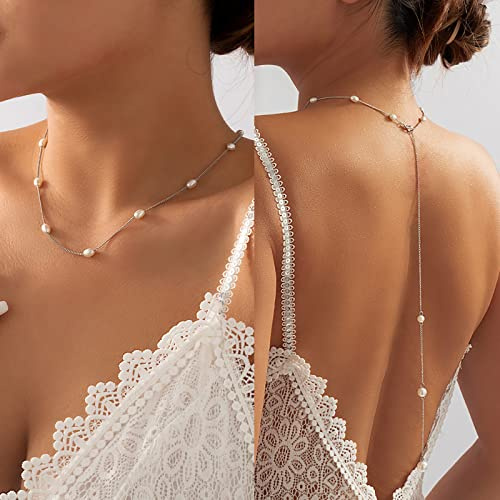 Atentuyi Perlenrückenkette Halskette Perlenrückenkette Silber Körperkettenschmuck Für Frauen Und Mädchen Brautschmuck