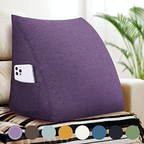 Rucener Almohada triangular grande de cuña triangular para respaldo, almohada de cuña para sofá cama, cabecero, almohada de lectura, múltiples usos a elegir entre 45 cm, violeta