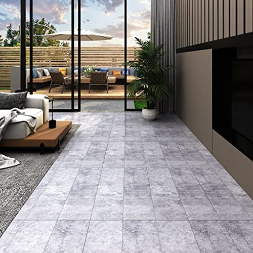 Tidyard Lamas para Suelo Baldosa Loseta Tarima Flotante Azulejo Salón Baldosa Loseta Tarima Decorativo para Interior Antimoho Impermeable de PVC Gris Cemento 5,26 m² 2 mm