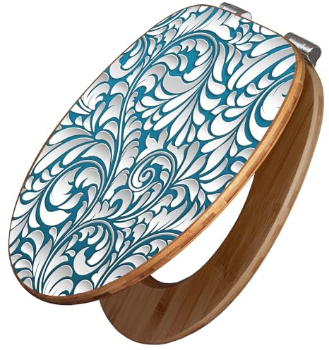 banjado Design WC Sitz Bambus Absenkautomatik 45,8x37,5cm - Toilettendeckel mit Absenkautomatik Holz - hochwertiger Bambus Klodeckel - WC-Sitz für gängigen Toiletten - Motiv Opulente Ranke