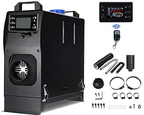 Chauffage Diesel 12V 5KW Réchauffeur D'air Diesel avec Télécommande Interrupteur LCD, Chauffage Stationnaire Diesel Tout-en-un pour Camion, Voiture, Camping-Car, SUV,Noir,1 Hole