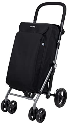 Carlett - Lite Duo Lett430 |Carro de la Compra | Carrito Plegable para Supermercado | 4 Ruedas | Manillar Regulable y Freno de Seguridad | Bolsa Extensible 48L | Bolsa Térmica 10L | Negro