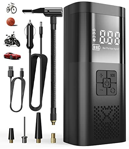 Zawaer Elektrische Luftpumpe, Akku Luftpumpe 6000mAh, Tragbarer Luftkompressor 150PSI, Mini Reifenpumpe, Elektrische Pumpe, Auto Kompressor Mit USB/Led-Licht Licht Für Fahrräder, Motorrad, Auto.