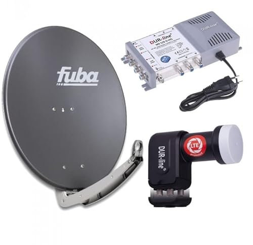 Sat Anlage 6 Teilnehmer | Komplettset - Fuba DAA 780 A Satellitenschüssel 80cm Alu anthrazit + DUR-line Quattro LNB + DUR-line MS 5/6 G-HQ Sat Multischalter 6 Teilnehmer (DVB-S2, HDTV, UHD 4K/8K)
