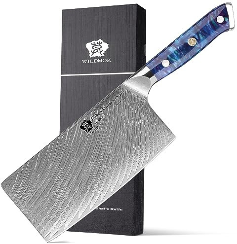 WILDMOK Cuchillo de carnicero profesional de acero damasco de 22cm, picador de carnicero, mango de resina, hoja resistente para el hogar, cocina y restaurante