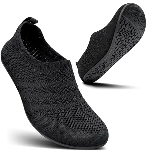 KOWAYI Herrtofflor slip-on husskor för kvinnor lätt halkfri barfota toffel med gummisula unisex, 1344 Svart, 41.5 EU