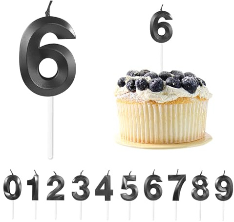 Geburtstagskerzen Zahlen 6,Kerzen,Schwarze 3D Geburtstagskerzen | Zahlenkerze für Kinder Jungen Mädchen Geburtstags Jubiläum,Torte Tortendeko,Geburtstag für Jahrestag Partys,Kerze 6