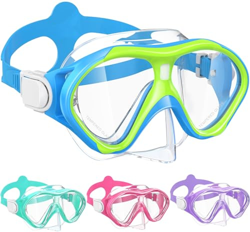 Kids Swimming Goggles Snorkel Diving Mask for Boys Girls Ages 5-15, Luminous Anti-Fog Swim Goggles with Nose Cover