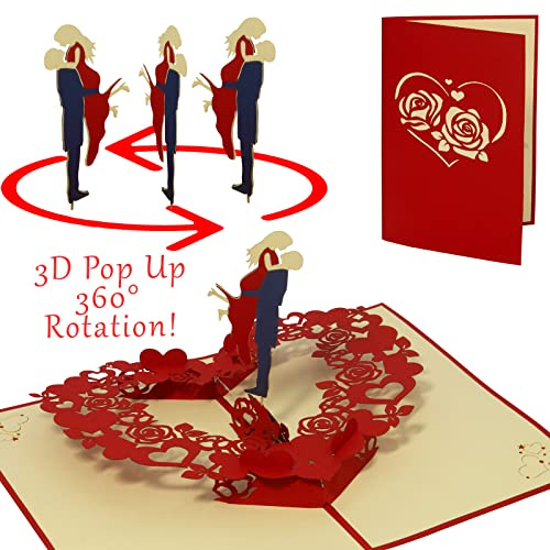 LINPOPUP®, Pop-Up Karte Hochzeit, XXL Hochzeitskarte, Hochzeitsgeschenke für Brautpaar, Hochzeitseinladung, Glückwunschkarte Klappkarte Hochzeit 3D, Tanzendes Brautpaar im Rosenherz, N197