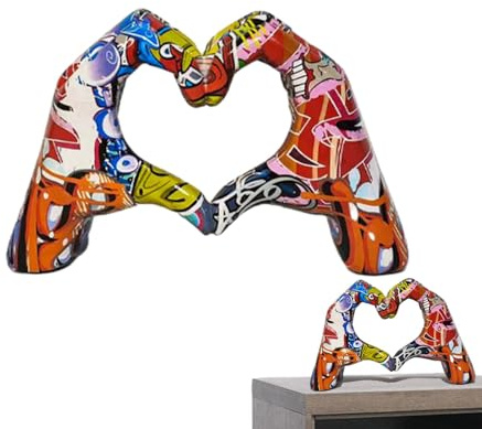Herz-Hände-Skulptur | Buntes Graffiti-Liebesgesten-Ornament | Bunte Malerei-Herz-Handskulpturen, Bunte Liebesgesten-Dekorationen, Liebesgesten-Pop-Art-Figuren, Tischregal-Dekoration, Heimdekoration