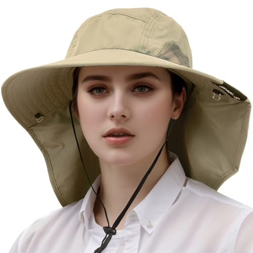 Kato Tirrinia Breite Krempe Sonnenhut mit Nackenklappe für Männer und Frauen, UPF 50+ UV Schutz Anglerhut Wandernhut Safari Hut für Camping Strand Outdoor Sport, Winddicht, Olive