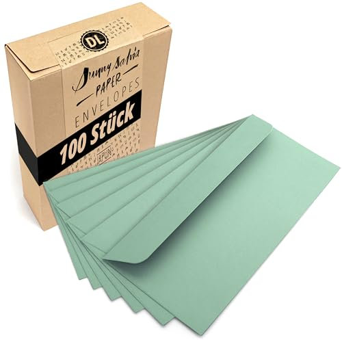 Japun – Briefumschläge (100 Stück) aus Papier, Kuvert, Umschlag ohne Fenster - DIN lang - 220 x 110 mm - grün