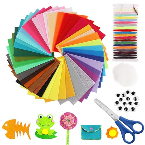 YFPOPONE Bastelfilz 40 Stücke Filz zum Basteln mit Nähzubehör und Füllmaterial 20 * 15CM Bunte Filz Blätter Felt Fabric für Kinder Super Weich Filzen Starterset Zum DIY Handwerk Nähen Projekte