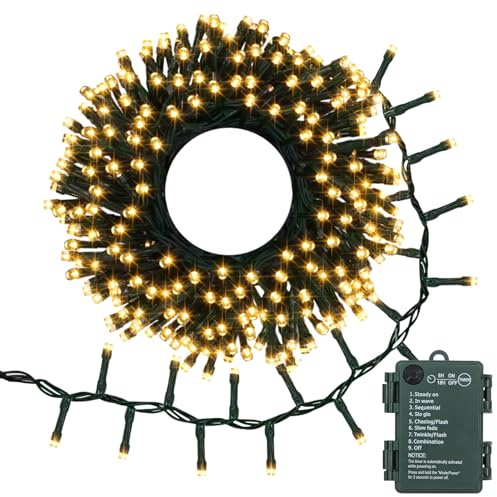 DBFAIRY Cluster Weihnachtslichter Außen, 3M 200 LED Baum-Weihnachtslichter Batteriebetrieben mit Auto-Timer 8 Modi Wasserdicht Feuerwerkskörper-Lichterkette für Garten Party Baumdekoration (Warmweiß)