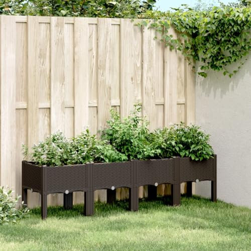 Iiaky Jardinière avec Pieds Marron 160x40x42 cm PP,Jardiniere sur Pieds,Bac avec Treillis,Jardiniere Terrasse