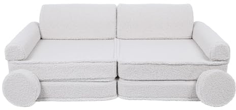 MEOWBABY Kindersofa – Spielsofa für Kinder – Weiche Klappsofa mit Schlaffunktion – Kuschelecke für Kinderzimmer, Bearly, Weiß