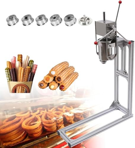 Qiang Macchina per Churro Verticale Manuale per Casa,Macchina Riempitrice Churro con Supporto Lavoro E 6 Ugelli,per Realizzare Diverse Forme Bastoncini Pasta Fritta,3L