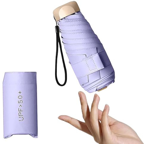 Luoqun88 Mini Umbrella, Compact Umbrella with UPF50+ Protection, Folding Travel Umbrellas Windproof Strong 6 Ribs, Sun Umbrellas, Handbag Brolly for Sun and Rain for Women Men and Child(Light Purple)
