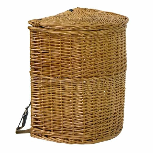 Cesto contenitore cestino in vimini gerla con coperchio e tracolla 35 cm x 23 cm h 37