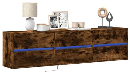 ShGaxin 3307937 Meuble TV mural avec LED en chêne fumé 180 x 31 x 45 cm, table TV, meuble TV, meubles de salon, table de salon TV