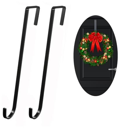 SIGANDG 2X Crochets de Porte en Acier Inoxydable, Crochets de 30 cm pour couronnes de Porte et décorations - Pour suspendre des guirlandes de Noël, Halloween, décorations de Noël(Noir)