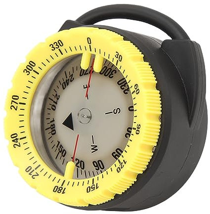 Tbest 50 M Unterwasser-Tauchkompass, mit Leuchtendem Magnet für Nachttauchen, Wassersport und Atemschlauch-Klemmhalterung (Yellow