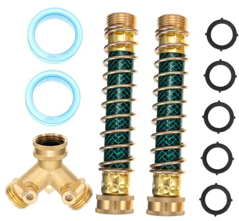 Sosoport 11-teiliges Gartenschlauch-anschlussset 2-wege-verteiler Spiralfederschutz Aus Messing Hartstahl Auslaufsicher Für Wasserhahn-sprinkler Universelle Passform