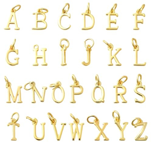 PH PandaHall 26 Stück 18K Vergoldete AZ Alphabet Buchstaben Anhänger Initialen Alphabet Anhänger AZ Alphabet Charms Anhänger Perlen Zur Schmuckherstellung Schlüsselanhänger