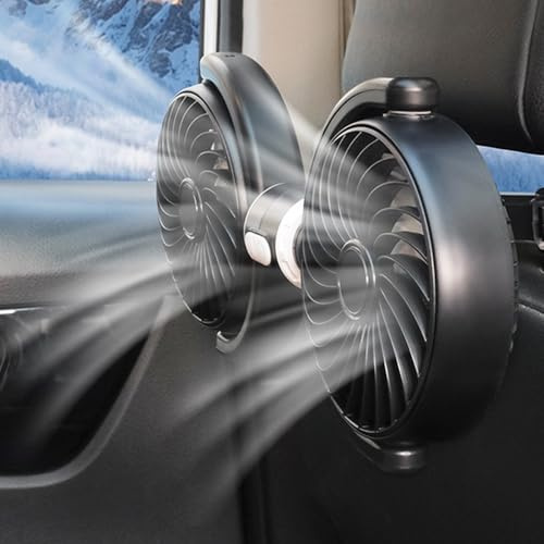 LYPPUL Car Fan for Backseat, 5V 2A Dual Head USB Fans with 3 Speeds, Car Cooling Fan for Rear Seat, Portable Seat Fans, 360 Degree Rotatable Backseat Cars for SUV, RV, Truck(150cm Cable)