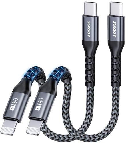 SUNGUY Cable de relámpago USB C, [0,15 m 2 piezas] MFi Zertifiziert Cable USB C en Lightning iPhone Ladekabel Schnellladekabel para iPhone 14/13/12/11 Pro Max Mini/X/XS/Tipo C cargadores