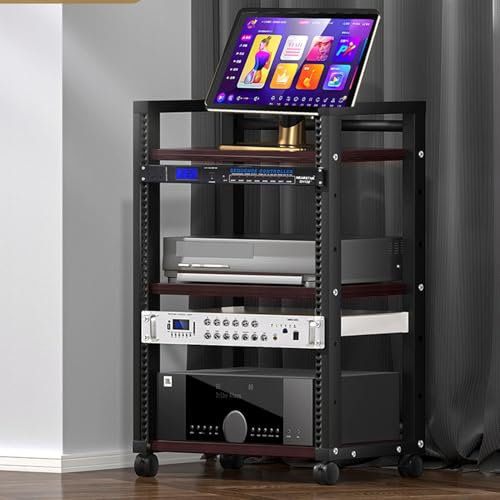 Height-Adjustable 3-Tier HIFI Audio Rack on Wheels - Versatile Stereo Cabinet for AV Receiver, Turntable, Sky Box & Printer - Durable Media Stand with High Load Capacity