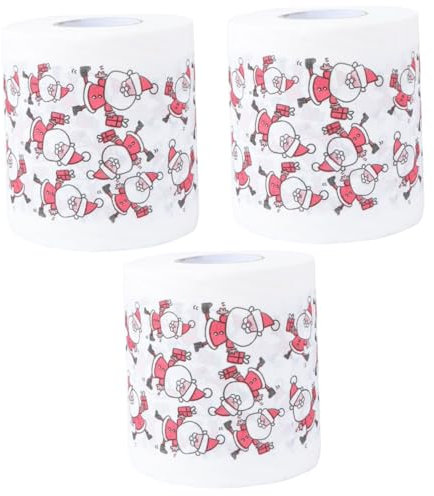 minkissy 3 Rouleaux Papier de Toilette du Père Noël Papier Toilette de Noel Papier Toilette père noël Tissu de Toilette Tissu Maison Pratique Tissu imprimé Blanche