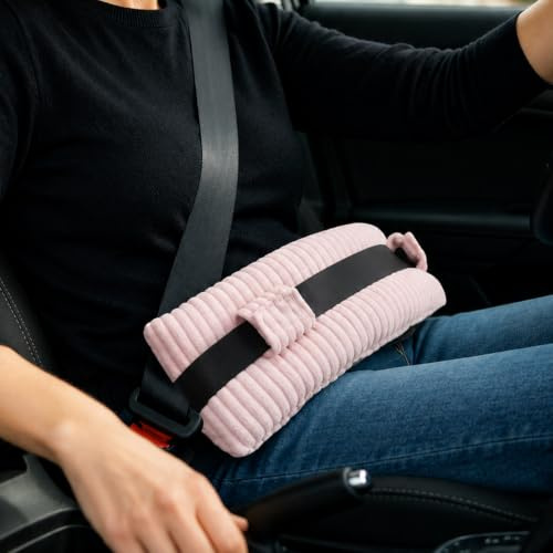 RoamReady Seat Belt Pillow Post Surgery, Hysterectomy Recovery Must Haves | Mastectomy Pillow, Corduroys Seatbelt Cushion for Breast Cancer Post Protector, Heart Surgery Recovery Gifts, Pink