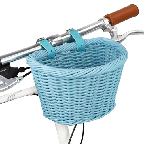 ZUKKA Bike Basket Kids Hand-Woven Waterproof Basket with Adjustable Leather Straps Mini Handlebar Bike Basket for Kids Bike Scooter