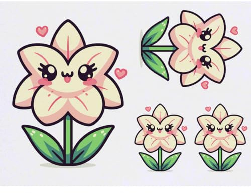 Azeeda 4 x 'Cute Lily Flower' Temporary Tattoos - Water Resistant, Skin-Safe, Non-Toxic Transfers, Mixed Sizes (TO00089490)