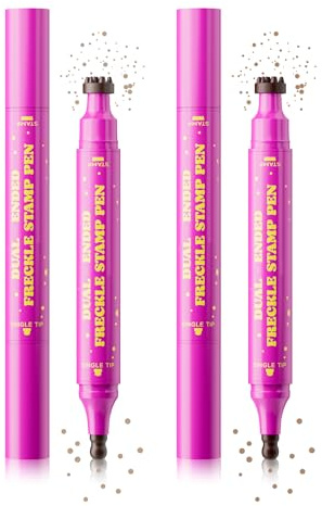 Marron Tache de Rousseur, Longue Tenue 2 en 1 Double Tête Freckles Stamp Pen, Stylo Taches de Rousseur Semi Permanent, Séchage Rapide Waterproof, Application Facile, Maquillage Naturel Effet-01+02
